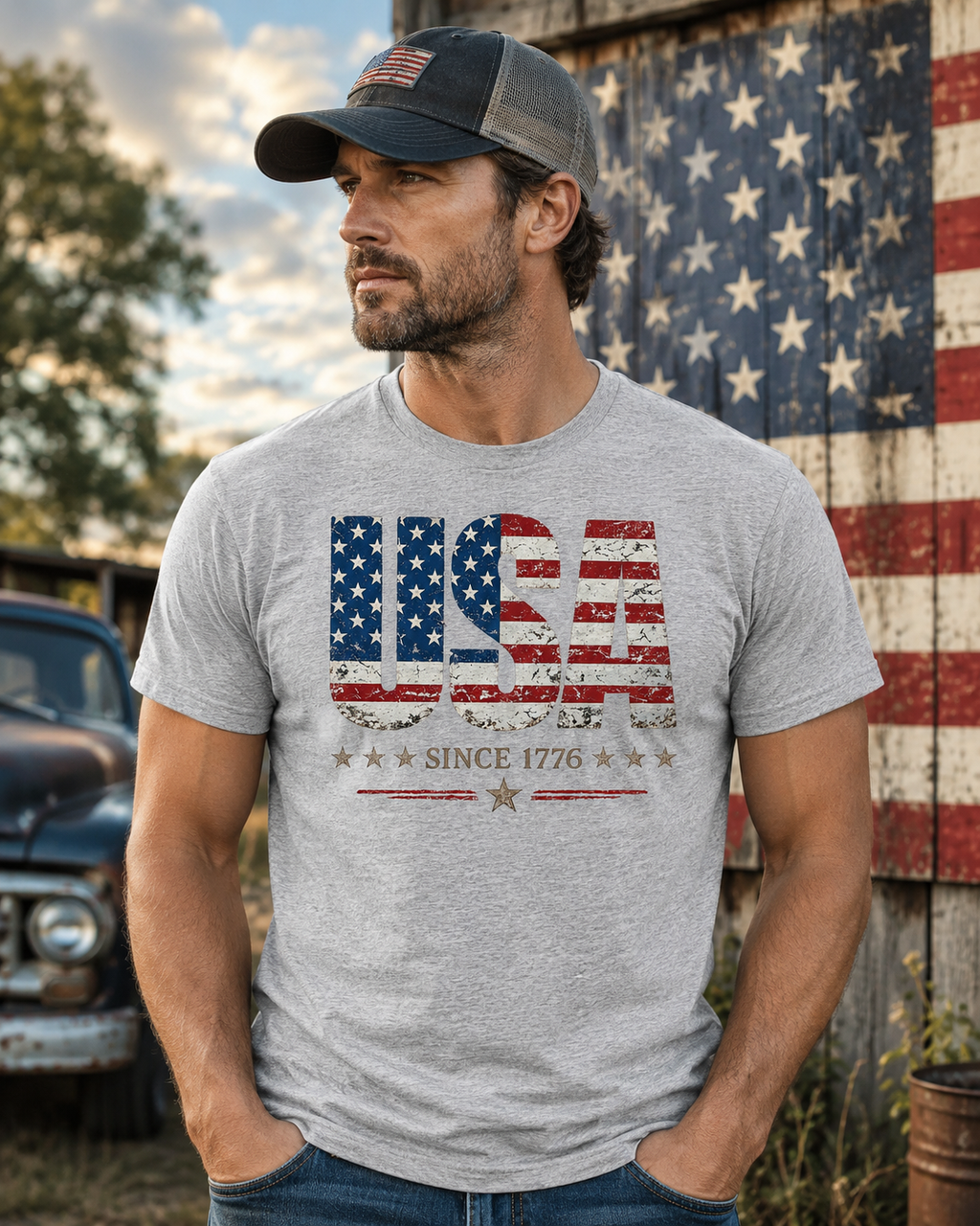 USA Since 1776 Vintage Patriotic T-Shirt | Distressed American Flag Graphic Tee