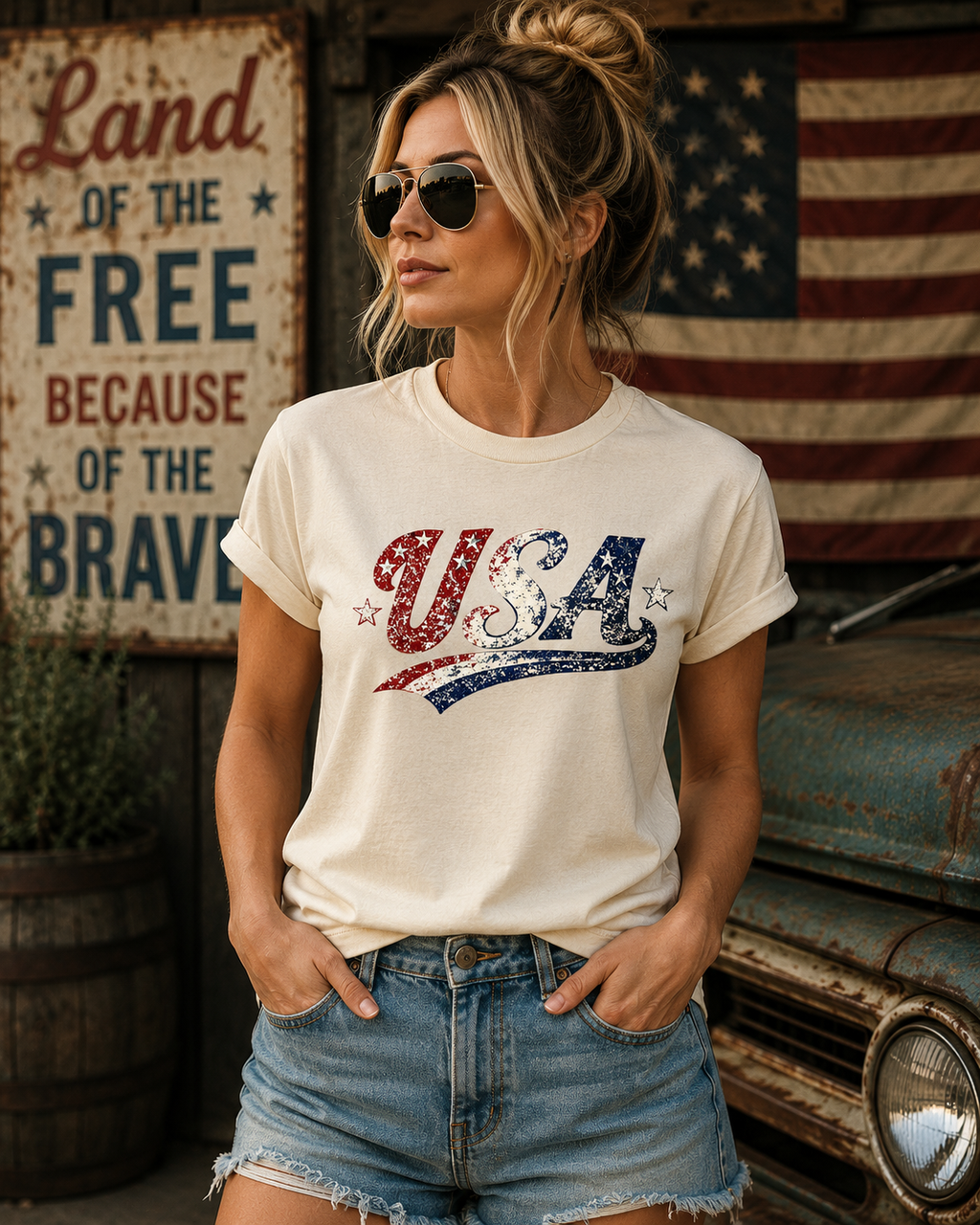 USA Patriotic Vintage T-Shirt | Distressed Red White & Blue Americana Graphic Tee