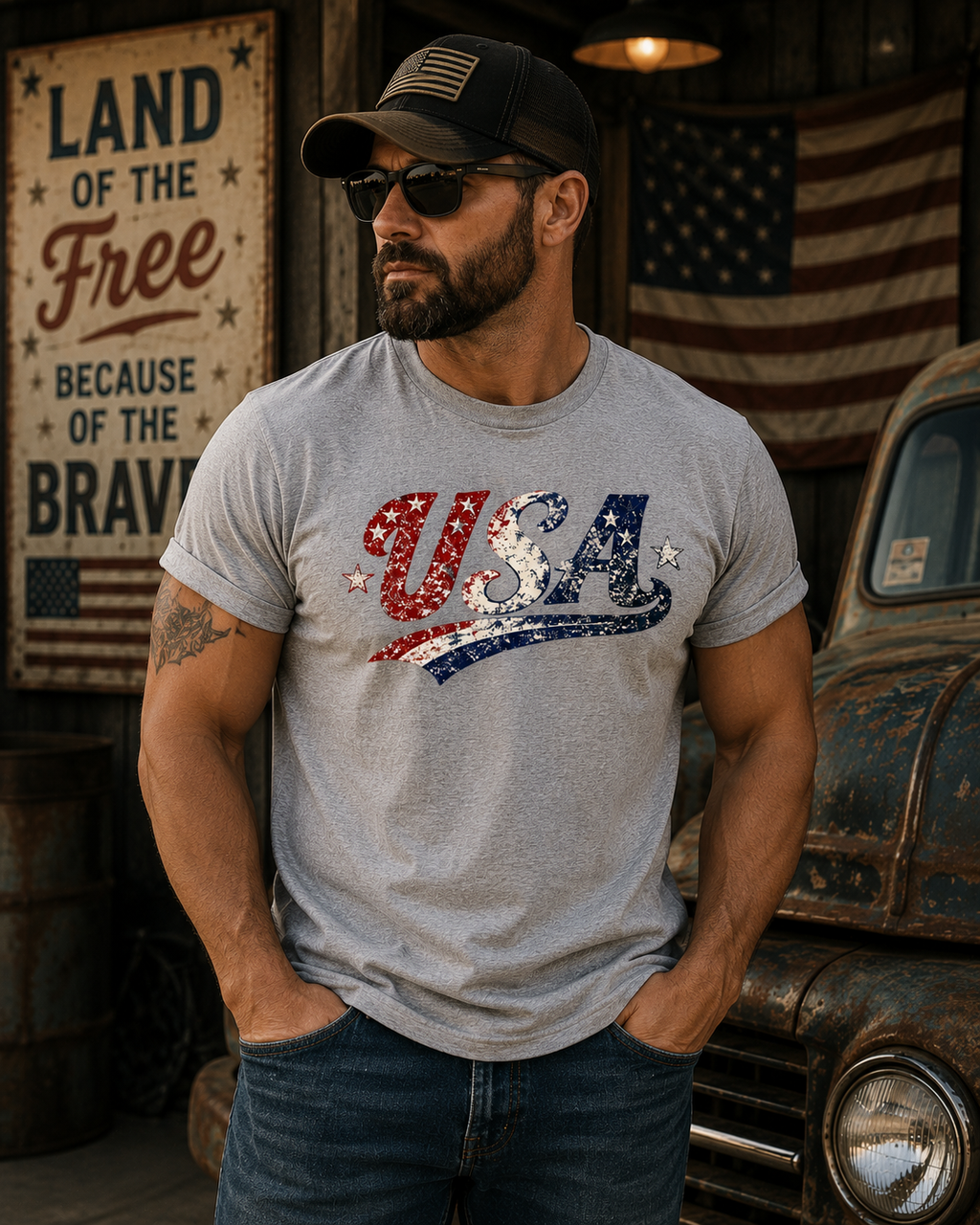 USA Patriotic Vintage T-Shirt | Distressed Red White & Blue Americana Graphic Tee